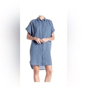 Madewell Blue Linen Short Sleeve Shirt Dress with Pockets -  Size S